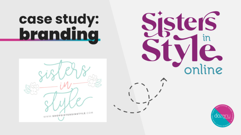 Light gray split gradient background showing the original and new logos for Sisters in Style Online.